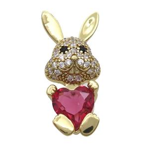 Copper Rabbit Pendant Pave Zircon Red Crystal Gold Plated, approx 11-25mm