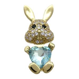 Copper Rabbit Pendant Pave Zircon Blue Crystal Gold Plated, approx 11-25mm