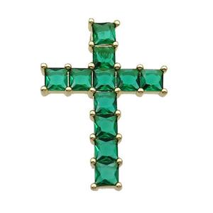 Copper Cross Pendant Pave Green Crystal Glass Gold Plated, approx 22-32mm