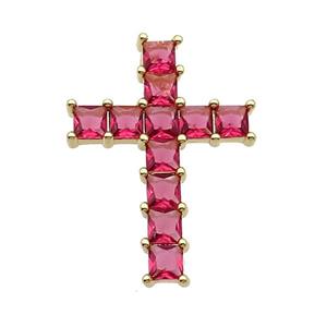 Copper Cross Pendant Pave Red Crystal Glass Gold Plated, approx 22-32mm