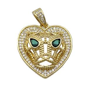 Copper Pendant Leopard Pave Zircon Heart Gold Plated, approx 23mm