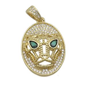 Copper Pendant Leopard Pave Zircon Oval Gold Plated, approx 20-26mm