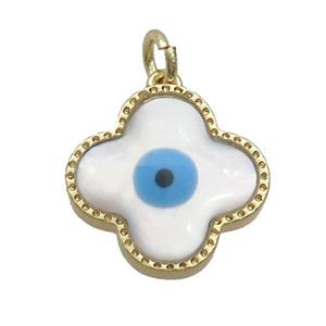 Copper Clover Pendant Pave Shell Evil Eye Gold Plated, approx 16mm