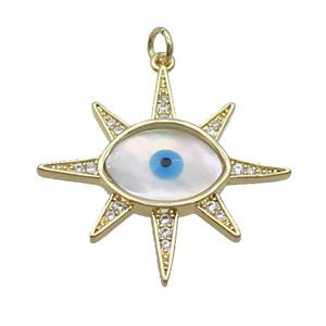 Copper Northstar Pendant Pave Shell Evil Eye Gold Plated, approx 30mm