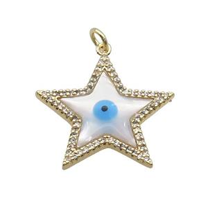 Copper Star Pendant Pave Zircon Shell Evil Eye Gold Plated, approx 24mm