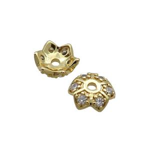 Copper Beadcaps Pave Zircon Gold Plated, approx 8mm