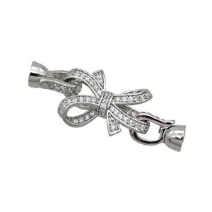 Copper Clasp Pave Zircon Bowknot Platinum Plated, approx 17-21mm, 6-13mm