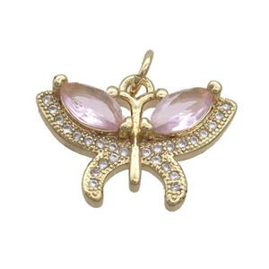 Copper Butterfly Pendant Pave Pink Crystal Glass Gold Plated, approx 13-20mm