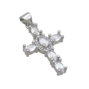 Copper Cross Pendant Pave Zircon Platinum Plated, approx 16-24mm