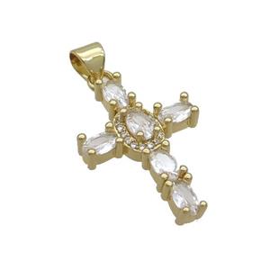 Copper Cross Pendant Pave Zircon Gold Plated, approx 16-24mm