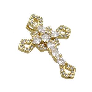 Copper Cross Pendant Pave Zircon Gold Plated, approx 18-24mm