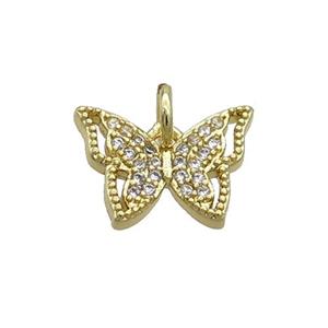 Copper Butterfly Pendant Pave Zircon Gold Plated, approx 9-13mm