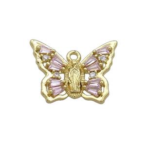 Copper Butterfly Pendant Pave Crystal Glass Gold Plated, approx 15-20mm