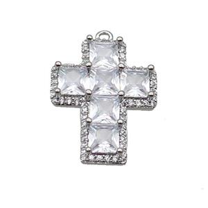 Copper Cross Pendant Pave Clear Crystal Glass Platinum Plated, approx 18-23mm