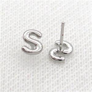 Copper Stud Earring S-Letter Platinum Plated, approx 5-7mm