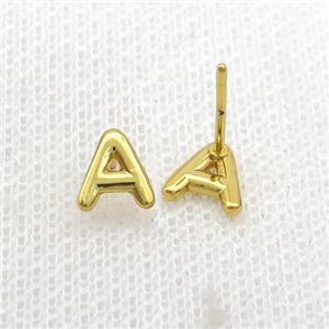 Copper Stud Earring A-Letter Gold Plated, approx 5-7mm