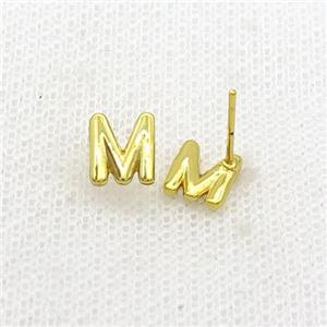 Copper Stud Earring M-Letter Gold Plated, approx 5-7mm