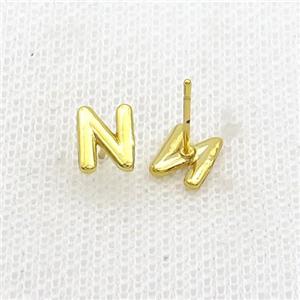 Copper Stud Earring N-Letter Gold Plated, approx 5-7mm