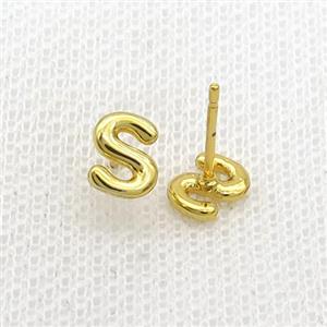 Copper Stud Earring S-Letter Gold Plated, approx 5-7mm