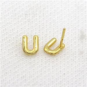 Copper Stud Earring U-Letter Gold Plated, approx 5-7mm