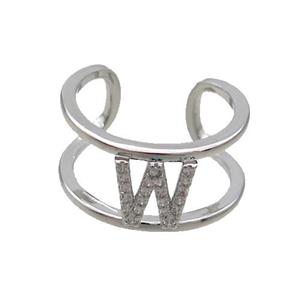 Copper Ring Pave Zircon W-Letter Platinum Plated, approx 10mm, 18mm dia