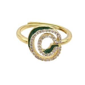 Copper Ring Pave Zircon C-Letter Adjustable Enamel Gold Plated, approx 10-14mm, 18mm dia