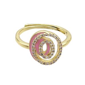 Copper Ring Pave Zircon O-Letter Adjustable Enamel Gold Plated, approx 10-14mm, 18mm dia