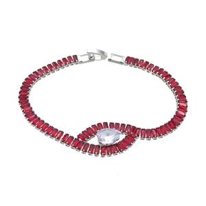 Copper Bracelet Pave Red Crystal Glass Platinum Plated, approx 8x10mm, 5mm, 18cm length