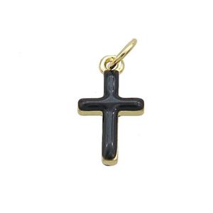 Copper Cross Pendant Black Enamel Gold Plated, approx 8-17mm