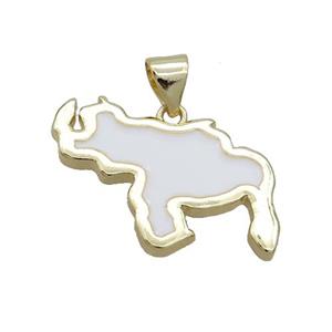 Copper Rhinoceros Pendant White Enamel Gold Plated, approx 16-20mm