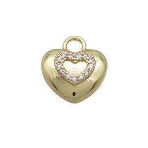 Copper Heart Pendant Pave Zircon Gold Plated, approx 13mm