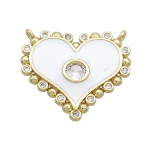 Copper Heart Pendant Pave Zircon White Enamel 2loops Gold Plated, approx 21mm