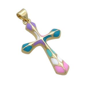 Copper Cross Pendant Multicolor Enamel Gold Plated, approx 20-30mm