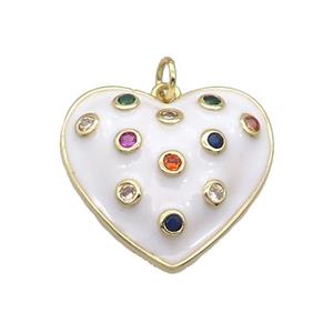 Copper Heart Pendant Pave Zircon White Enamel Gold Plated, approx 23mm