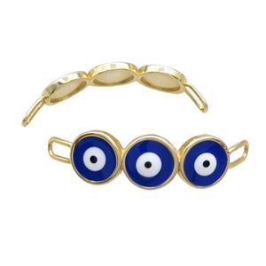 Copper Evil Eye Connector RoyalBlue Enamel Bending Links Gold Plated, approx 14-50mm