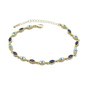 Copper Bracelets Pave Blue Zirocn Evile Eye Gold Plated, approx 4-7mm, 18-24cm length