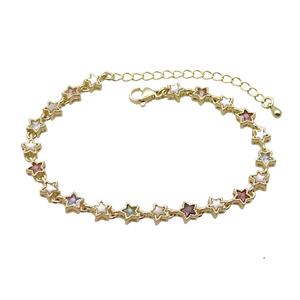 Copper Bracelets Pave Multicolor Zirocn Star Gold Plated, approx 6mm, 18-24cm length