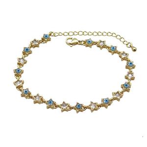 Copper Bracelets Pave Zirocn Star Evil Eye Gold Plated, approx 6mm, 18-24cm length