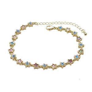 Copper Bracelets Pave Multicolor Zirocn Star Evil Eye Gold Plated, approx 6mm, 18-24cm length