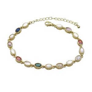 Copper Bracelets Pave Multicolor Zirocn Oval Gold Plated, approx 5-7mm, 18-24cm length