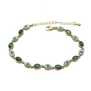 Copper Bracelets Pave Green Zirocn Oval Evil Eye Gold Plated, approx 5-7mm, 18-24cm length