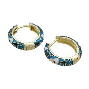 Copper Hoop Earrings Blue Enamel Gold Plated, approx 19mm dia