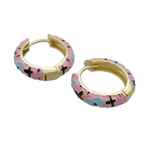 Copper Hoop Earrings Lt.pink Enamel Gold Plated, approx 19mm dia