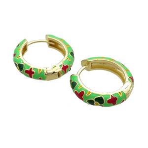 Copper Hoop Earrings Green Enamel Gold Plated, approx 19mm dia