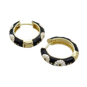 Copper Hoop Earrings Black Enamel Gold Plated, approx 19mm dia