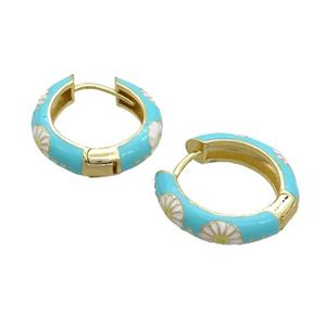 Copper Hoop Earrings Teal Enamel Gold Plated, approx 19mm dia