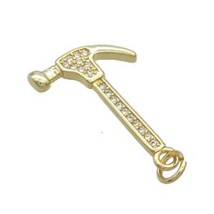 Copper Hammer Pendant Pave Zircon Tools Gold Plated, approx 15-26mm