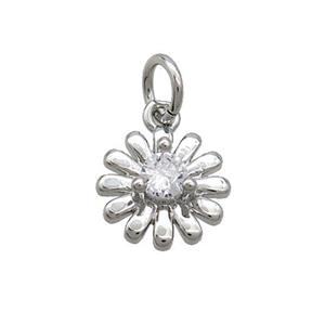 Copper Sunflower Pendant Pave Zircon Platinum Plated, approx 9mm