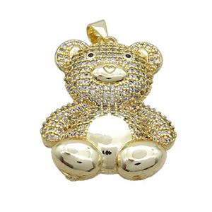 Copper Bear Pendant Pave Zircon Gold Plated, approx 20-28mm