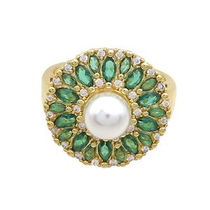 Copper Ring Pave Zircon Green Gold Plated, approx 7mm, 19mm, 18mm dia